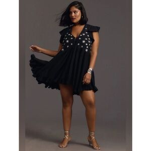 By Anthropologie | V-neck Floral-Embroidered Sequin Deco Swing Dress